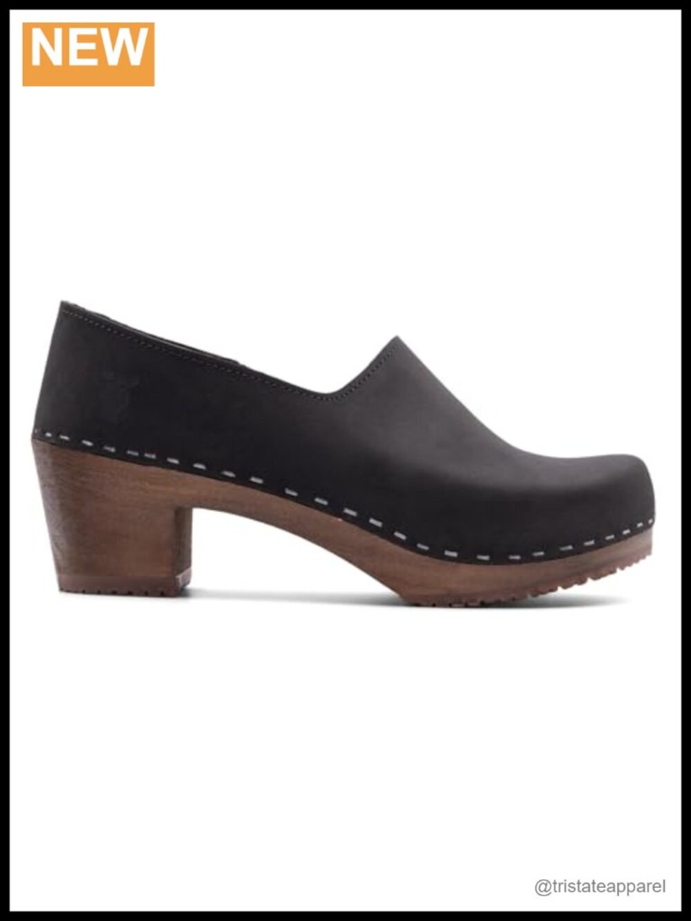 Handmade Swedish High Heel Wood Clogs Nubuck Leather Closed Toe Pull On